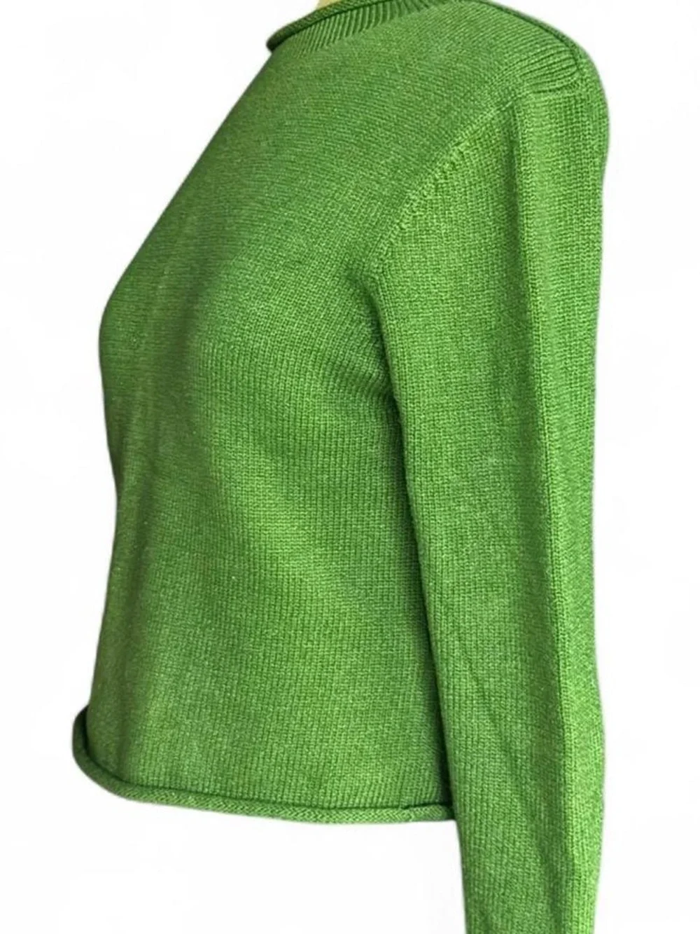 Vintage Eileen Fisher Ribbed Knit Cotton Sweater Green Crew Neck Small